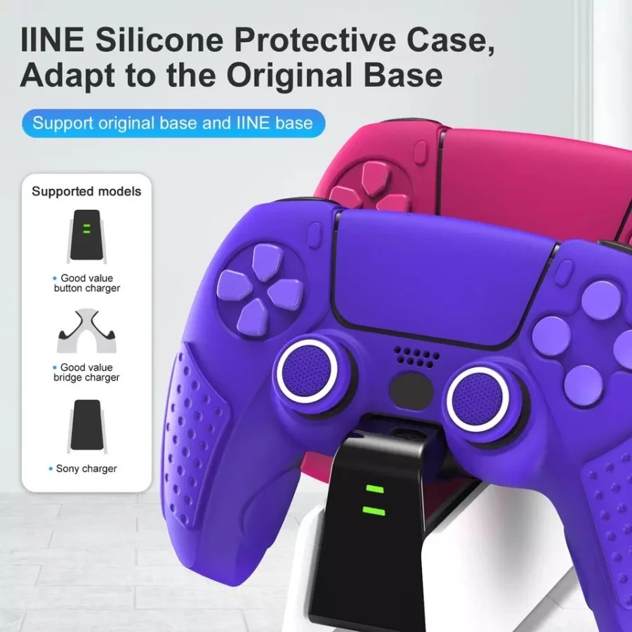 IINE Silicone Case With 2 Thumb Grip Caps For PS5 Controller (Red, Black & White, Pink, Blue, Purple) - Image 10