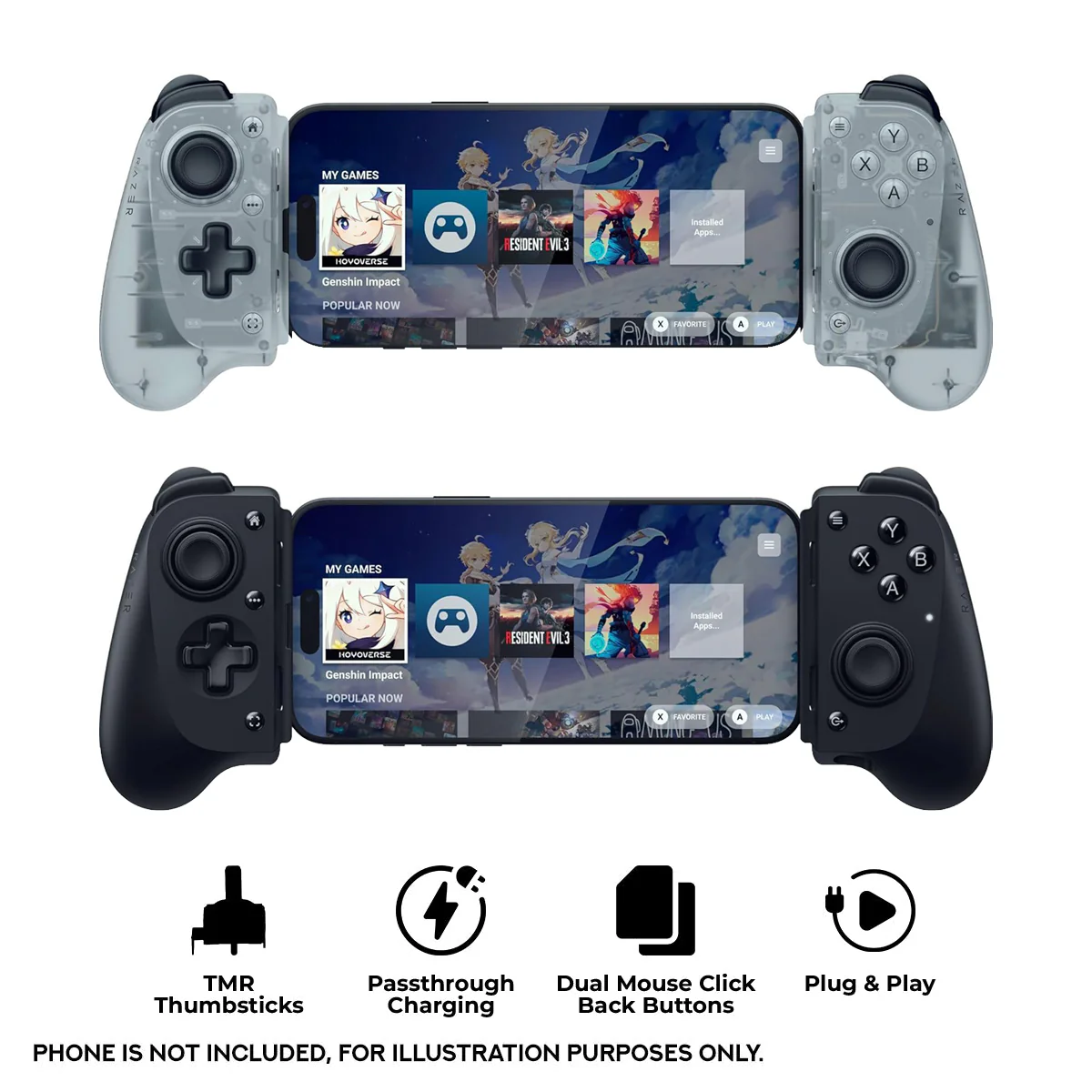 Razer Kishi V3 USB-C Gaming Controller for Android & iPhone (Black, Phantom White)