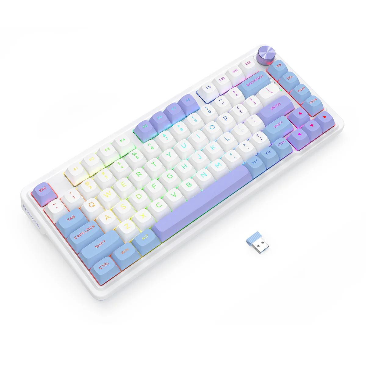 Redragon K673WBP RGB Ucal Max 81-Key 75% Gasket-Mounted Hot-Swappable Wireless Mechanical Keyboard with Knob (Mint Mambo Switch) (Moonrise Violet) - Image 6