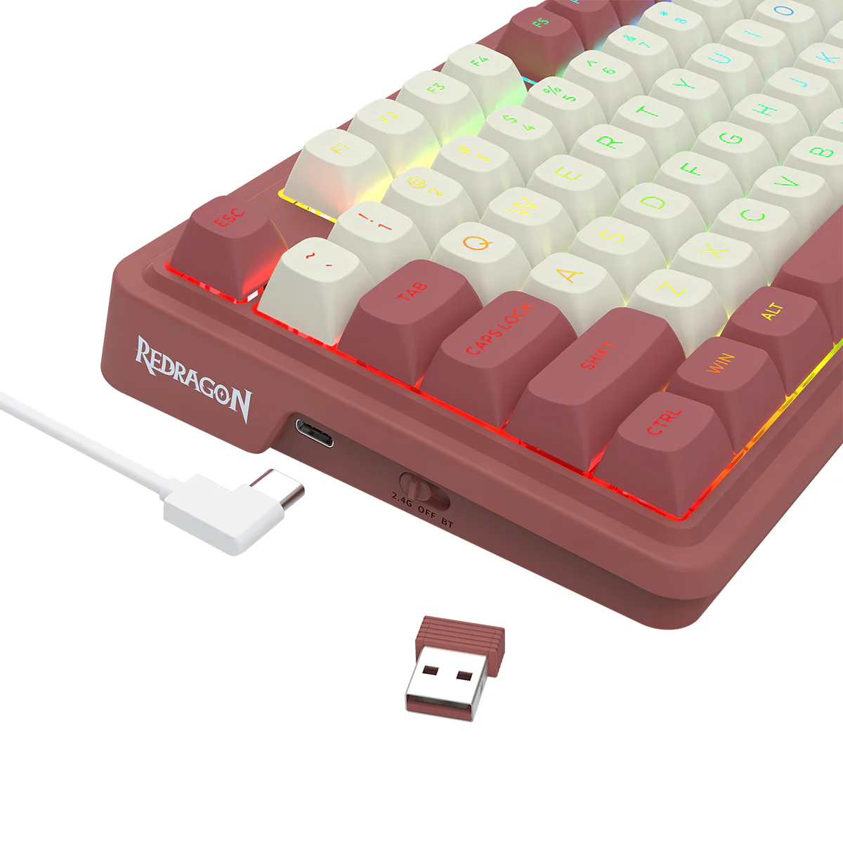 Redragon K673WR Ucal Max RGB Wireless 75% Hot-Swappable Gasket Mechanical Keyboard with Knob (Mint Mambo Switch) (White/Red) (K673WR-RGB-MAX) - Image 9