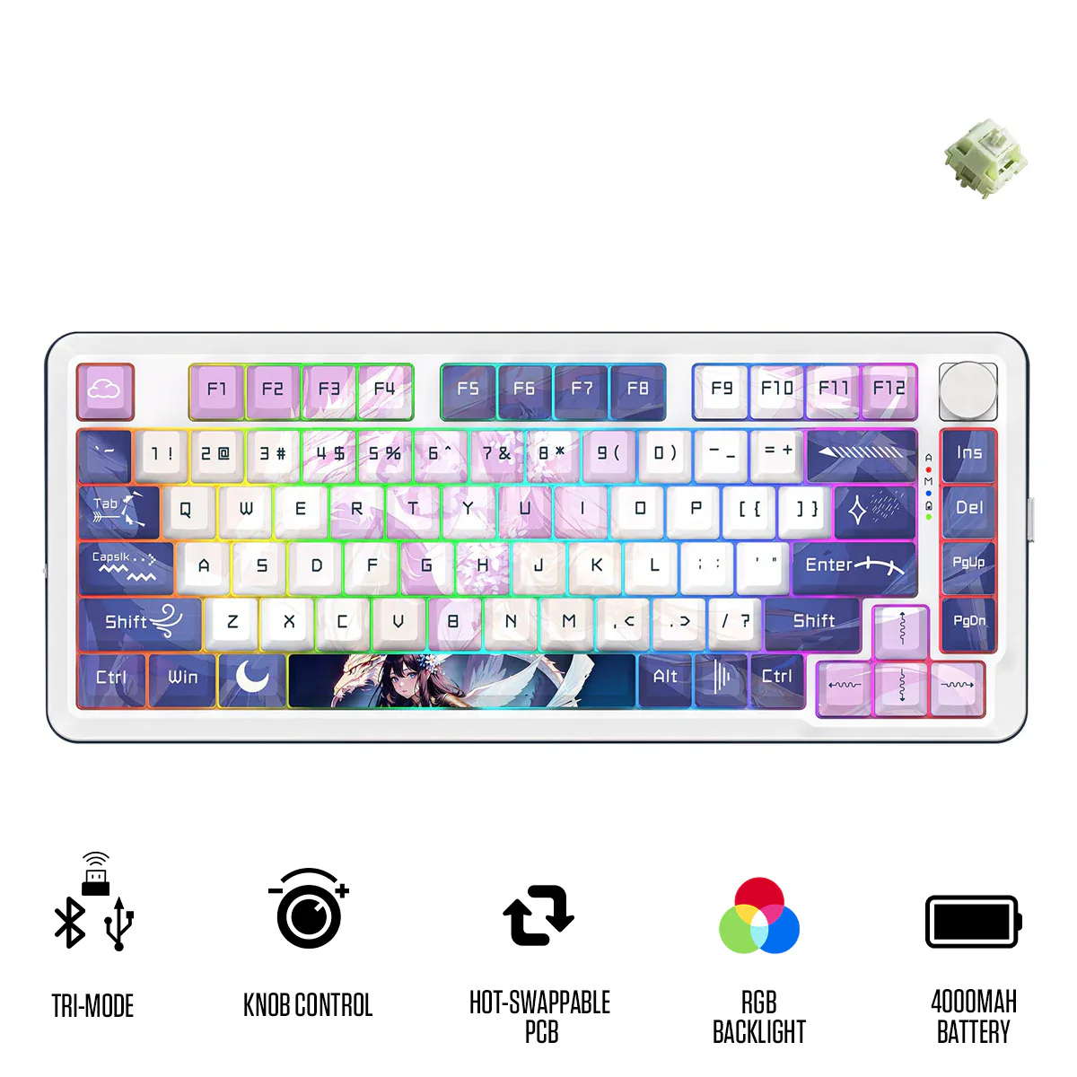 Redragon K681ACG Cyrus Pro Anime Ed. RGB Wireless 75% Hot-Swappable Gasket Mechanical Keyboard with Knob (Mint Mambo Linear Switch) (K681ACG-RGB-PRO)