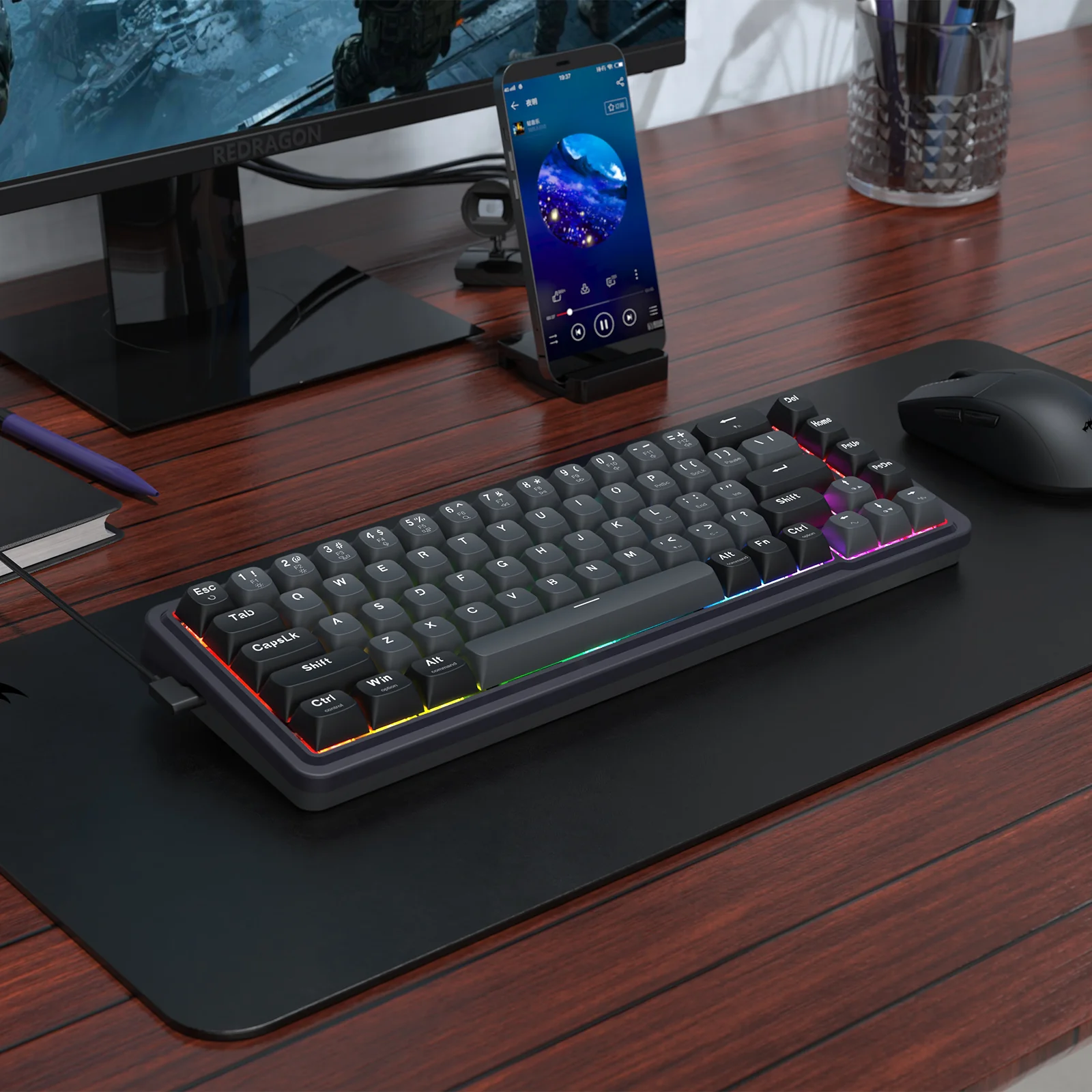 Redragon K709GB Nova Magnetic RGB Hot-Swappable Wired 65% Keyboard with Rapid Trigger (UltraMag Magnetic Linear Switch) (Gray/Black) (K709GB-RGB-M) - Image 17