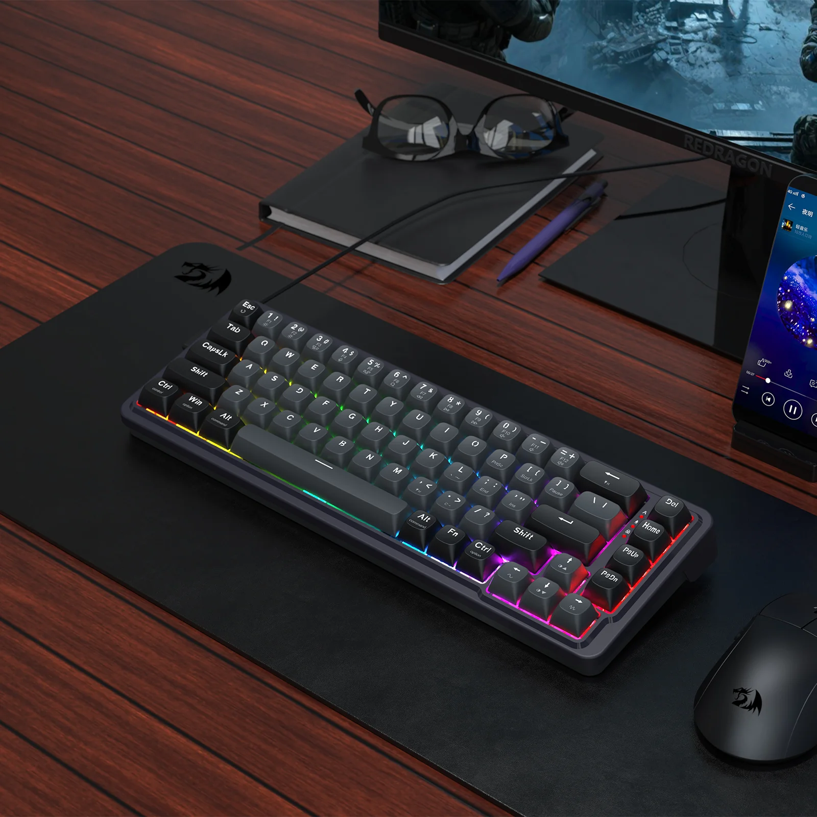 Redragon K709GB Nova Magnetic RGB Hot-Swappable Wired 65% Keyboard with Rapid Trigger (UltraMag Magnetic Linear Switch) (Gray/Black) (K709GB-RGB-M) - Image 18