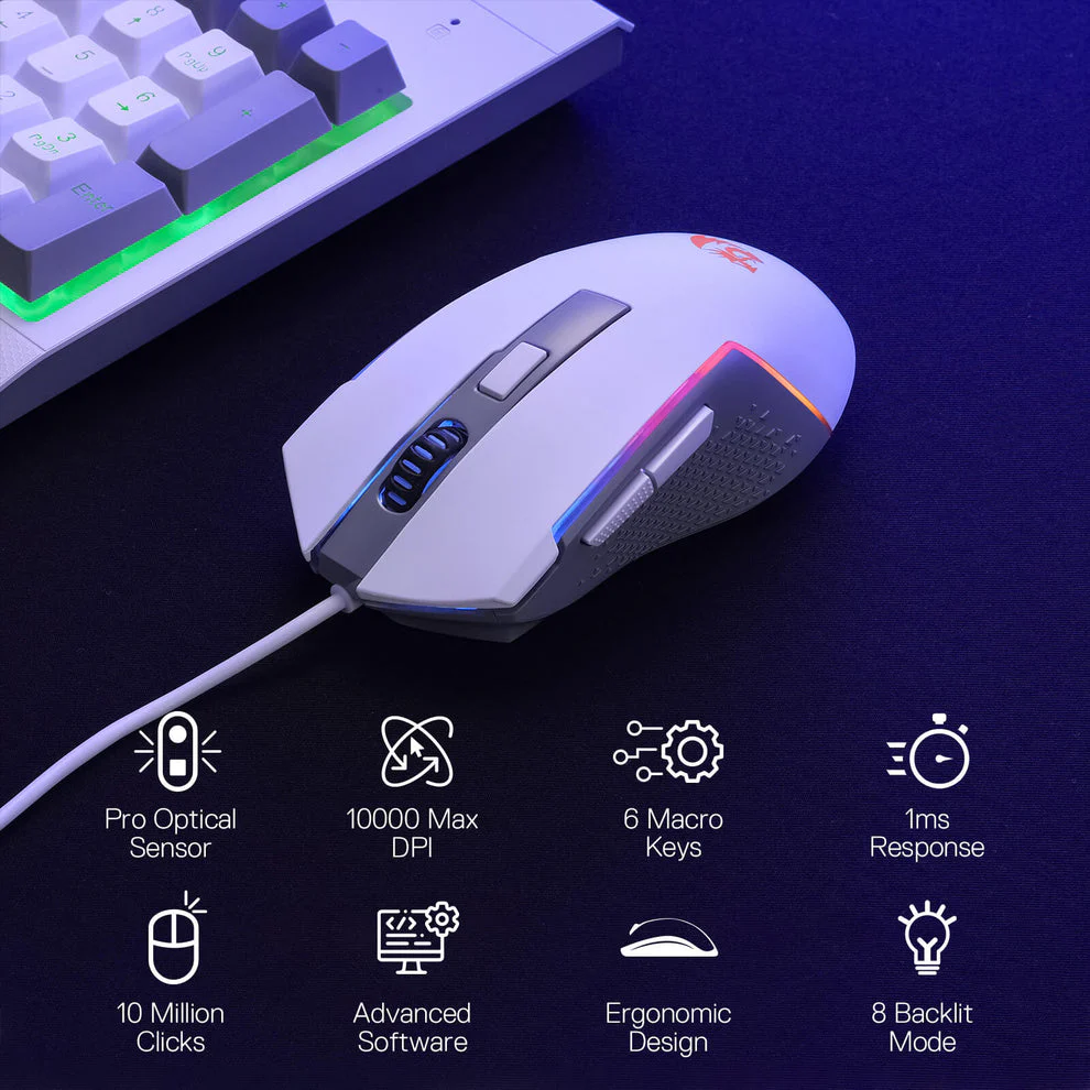 Redragon S151W Gaming Essentials Wired Keyboard & Mouse Bundle (White) - Image 7
