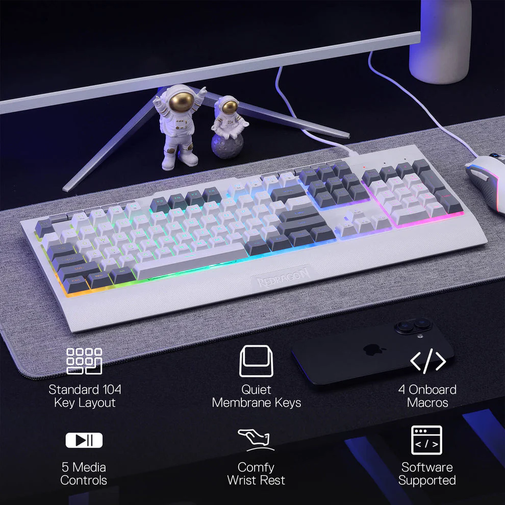 Redragon S151W Gaming Essentials Wired Keyboard & Mouse Bundle (White) - Image 8