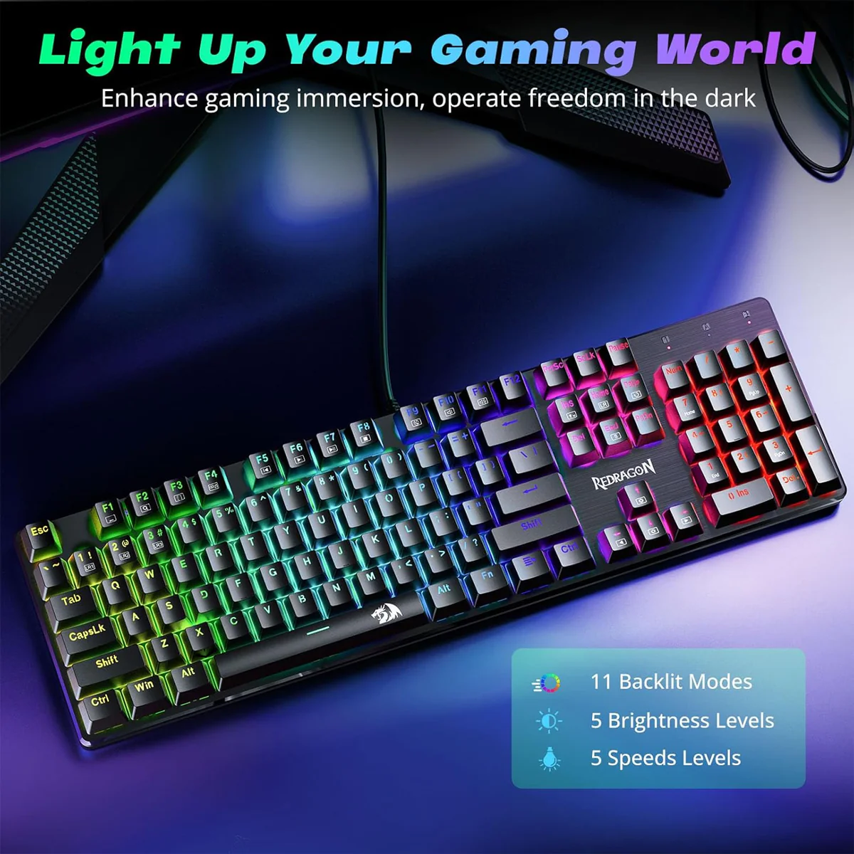 Redragon Sindri K671 RGB Hot-Swappable Full Sized Wired Mechanical Gaming Keyboard (Dust-Proof Red Switch) (Black) - Image 10