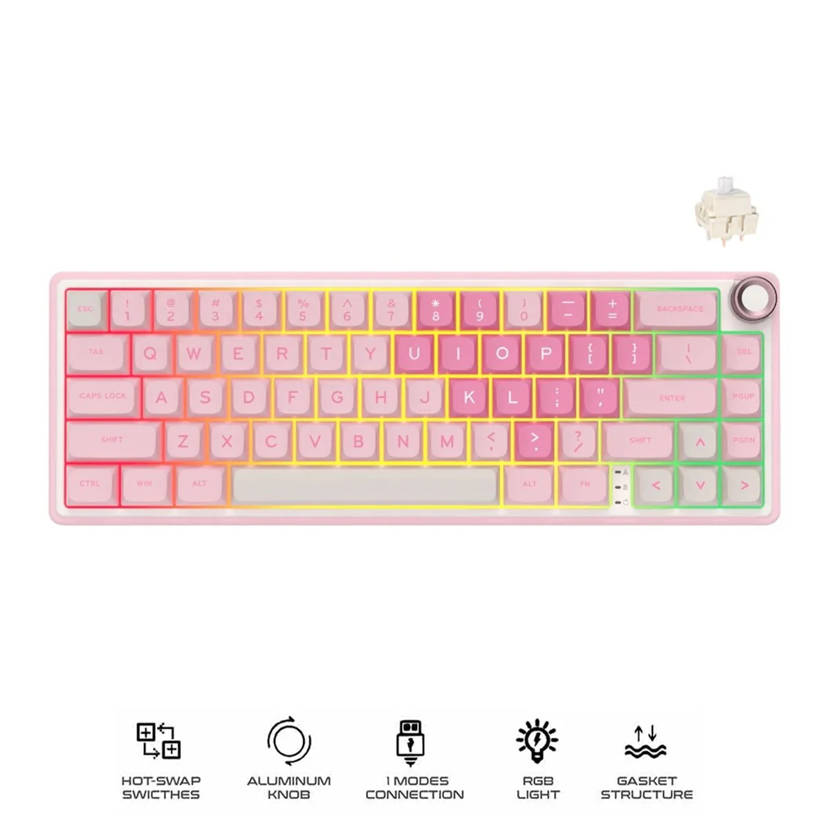 Royal Kludge R65 Single-Mode RGB 66 Keys Hot-Swappable Mechanical Keyboard Pink Melody (Cream Switch)