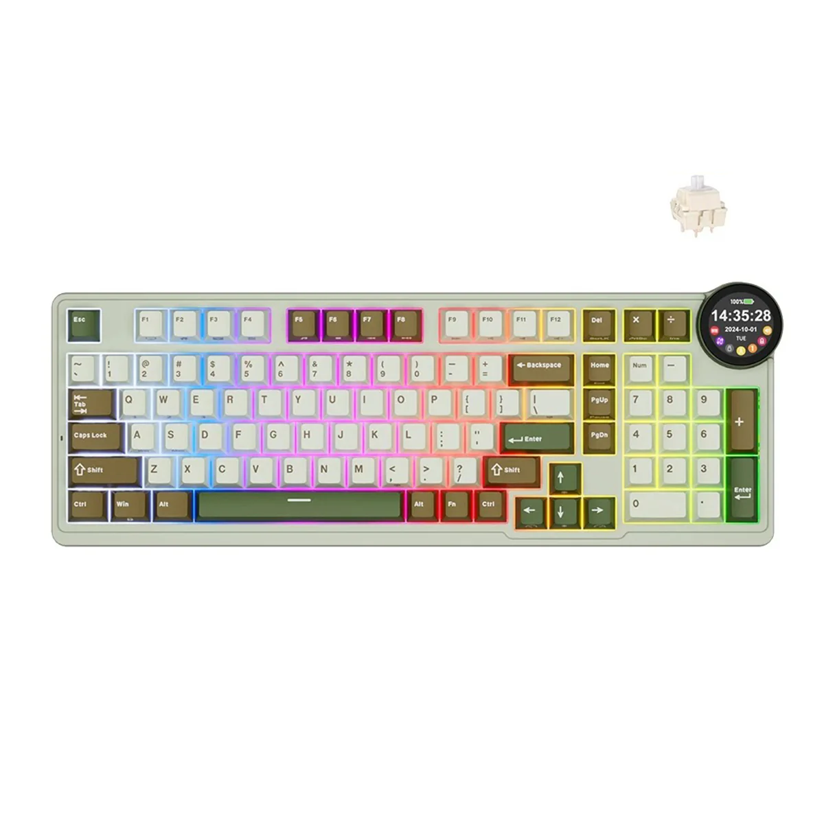 Royal Kludge RK-N99 Tri-Mode RGB 98 Keys Hot Swappable Mechanical Keyboard Palm Green (Beige, Cream, Violet Switch) - Image 11