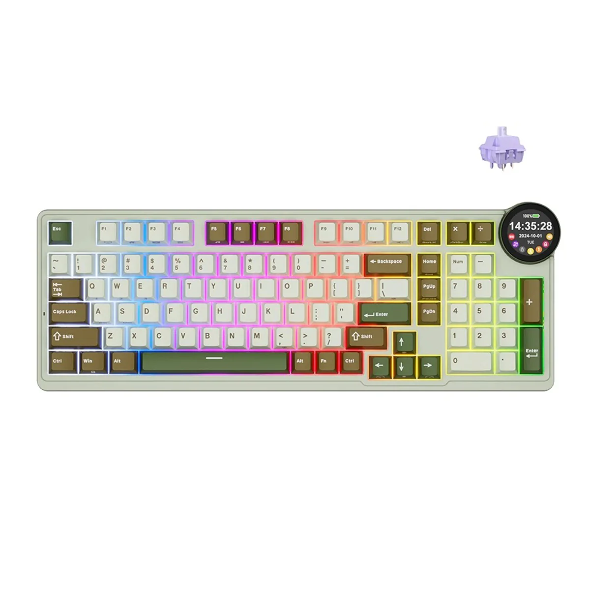 Royal Kludge RK-N99 Tri-Mode RGB 98 Keys Hot Swappable Mechanical Keyboard Palm Green (Beige, Cream, Violet Switch) - Image 12