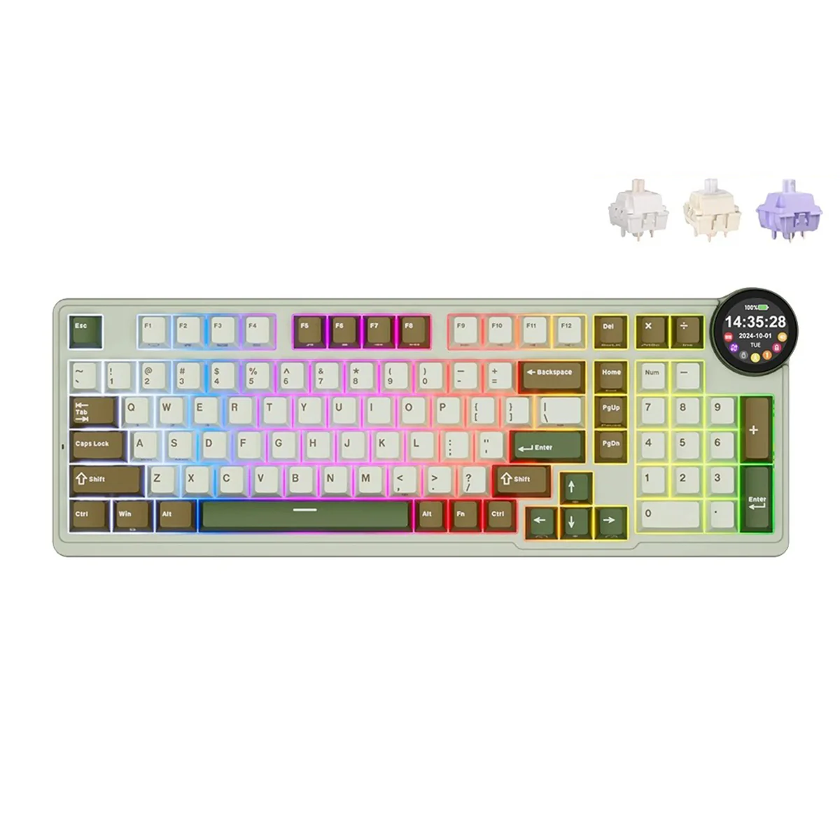 Royal Kludge RK-N99 Tri-Mode RGB 98 Keys Hot Swappable Mechanical Keyboard Palm Green (Beige, Cream, Violet Switch) - Image 13