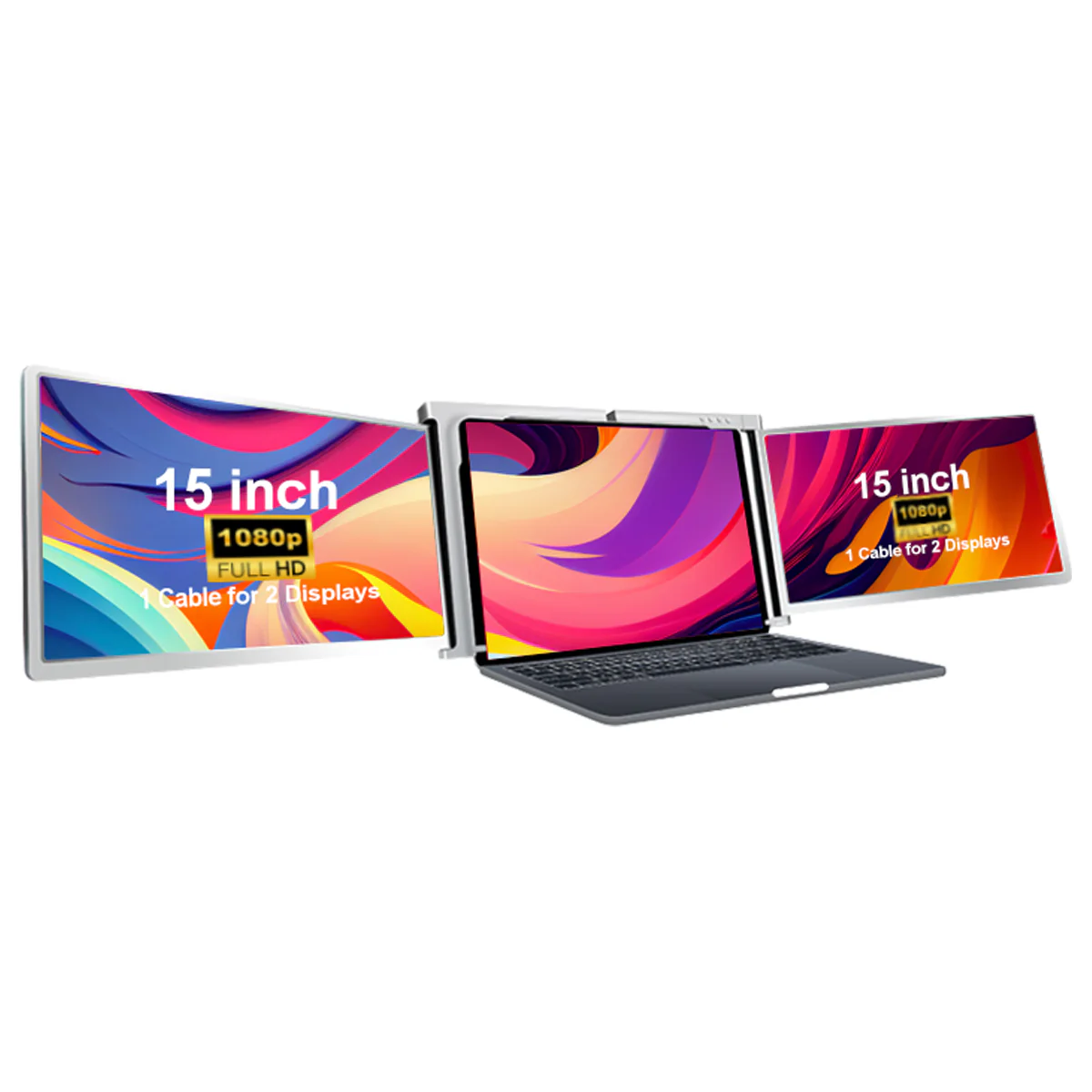 S600 15" FHD (1920X1080) IPS Portable Dual Screen Monitor For Laptop One Cable For Dual Display + Sleeve