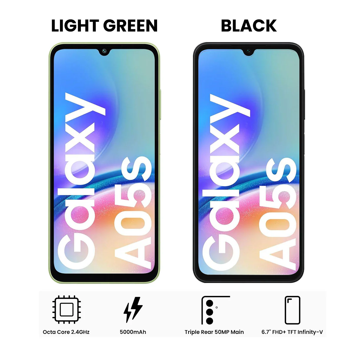 Samsung Galaxy A05S SM-A057F/DS | 128GB+4GB RAM | LTE + Wi-Fi | 6.7" FHD + TFT Infinity-V | Android 13 | Octa Core 2.4GHz | 50MP + 13MP | 5000mAh (Black, Light Green)