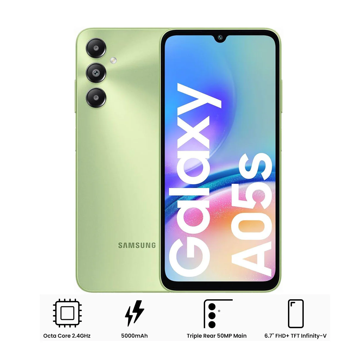 Samsung Galaxy A05S SM-A057F/DS | 128GB+4GB RAM | LTE + Wi-Fi | 6.7" FHD + TFT Infinity-V | Android 13 | Octa Core 2.4GHz | 50MP + 13MP | 5000mAh (Black, Light Green) - Image 2
