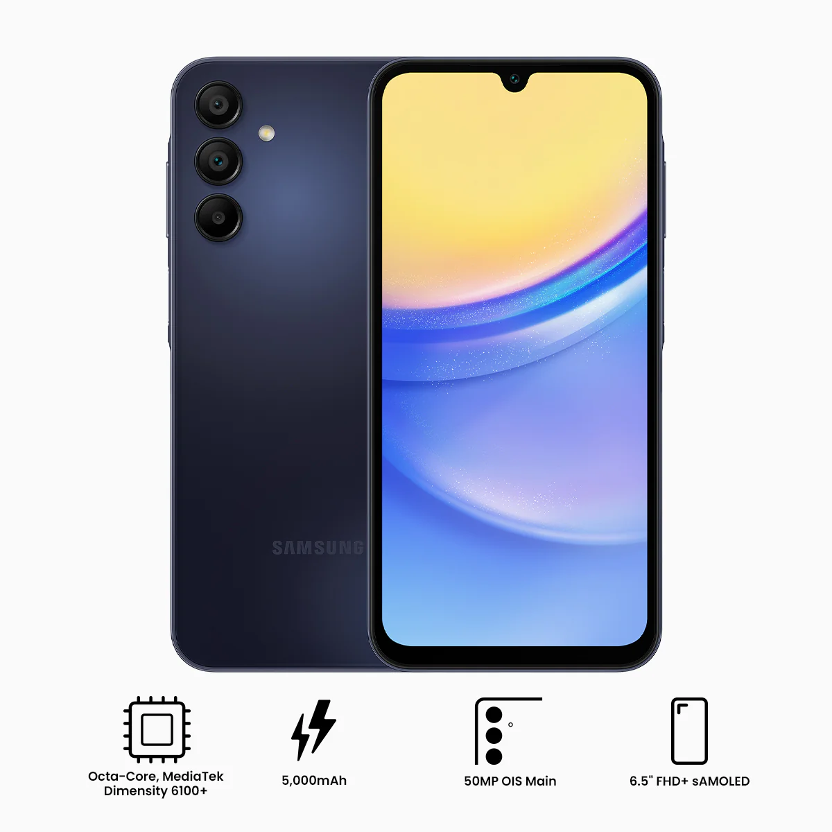 Samsung Galaxy A15 5G SM-A156E/DSN (Blue Black) | 256GB+8GB RAM | 5G/LTE + Wi-Fi | 6.5" FHD + Samoled Infinity-U (90Hz) | Android 14 | Octa-Core Mediatek Dimensity 6100+ (6nm) | 50MP + 13MP | 5000mAh | Free Samsung Power Adapter 25W - Image 2