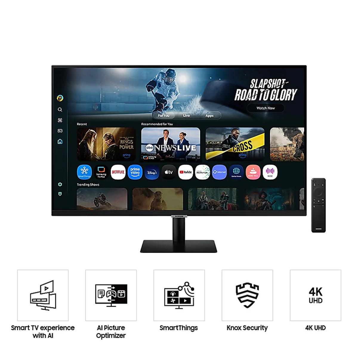 Samsung M7 M70F LS32FM700UEXXP 32" 4K (3840x2160) 60Hz 4ms GTG VA Smart Vision AI, Smart TV Experience with AI, AI Picture Optimizer, Know Security Monitor with Tilt Adjustment