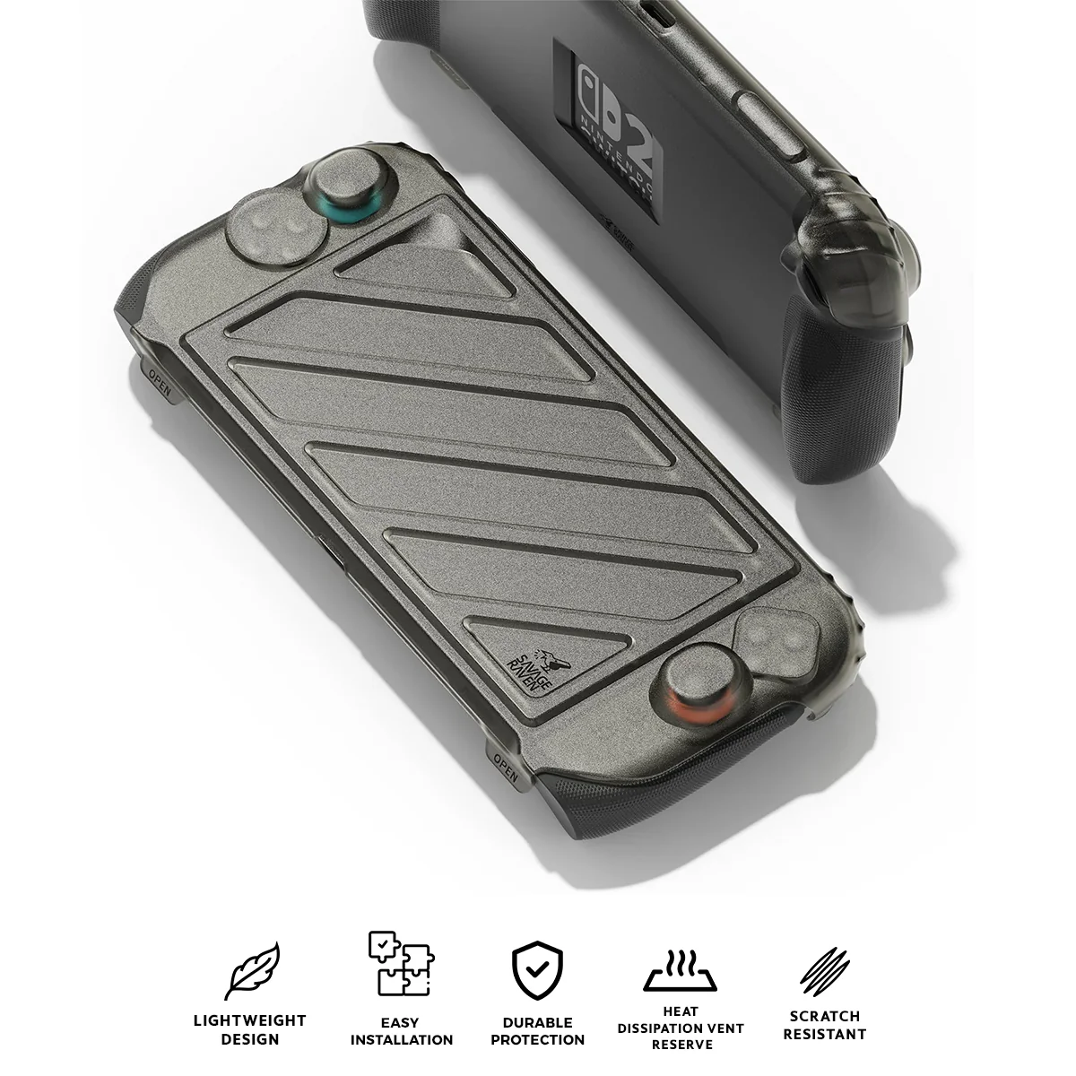 Skull & Co. HardShell Front Cover & Protective Case Bundle for Nintendo Switch 2 (Smoky Black) (NS2FCSET-SBK)