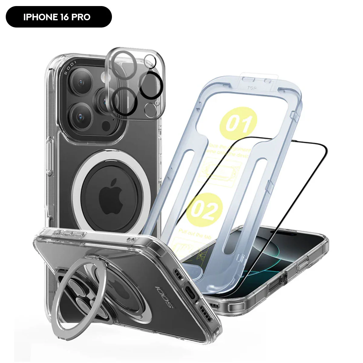 SODI CS02 Magnetic Ring Case w/ 1x HD Screen Protector and 1x Camera Lens Protector Bundle for iPhone 16 (iPhone 16 Pro, iPhone 16 Pro Max) - Image 2