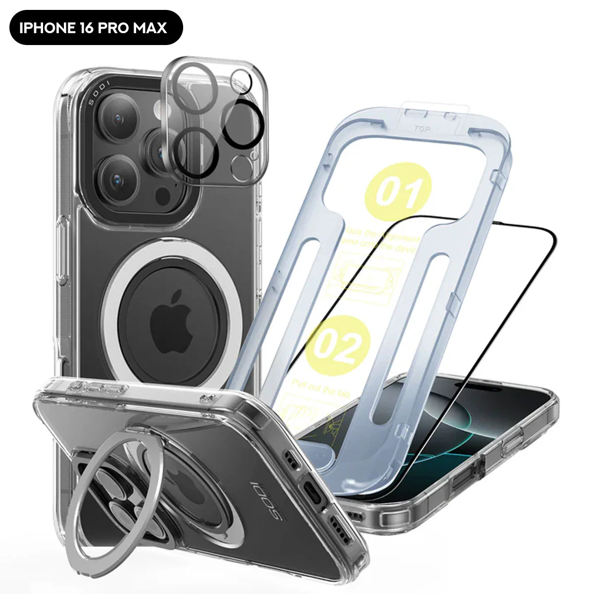 SODI CS02 Magnetic Ring Case w/ 1x HD Screen Protector and 1x Camera Lens Protector Bundle for iPhone 16 (iPhone 16 Pro, iPhone 16 Pro Max) - Image 3
