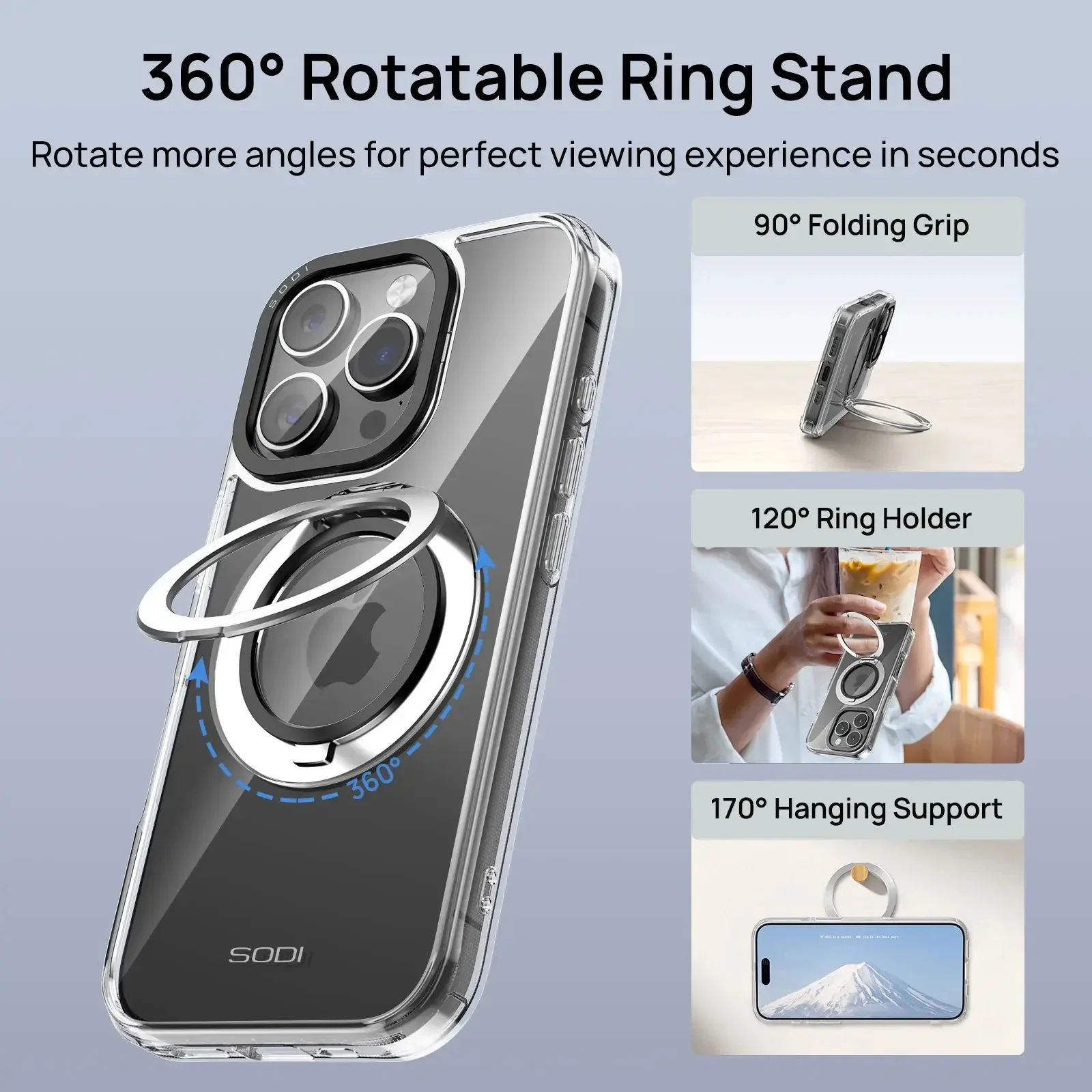 SODI CS02 Magnetic Ring Case w/ 1x HD Screen Protector and 1x Camera Lens Protector Bundle for iPhone 16 (iPhone 16 Pro, iPhone 16 Pro Max) - Image 6