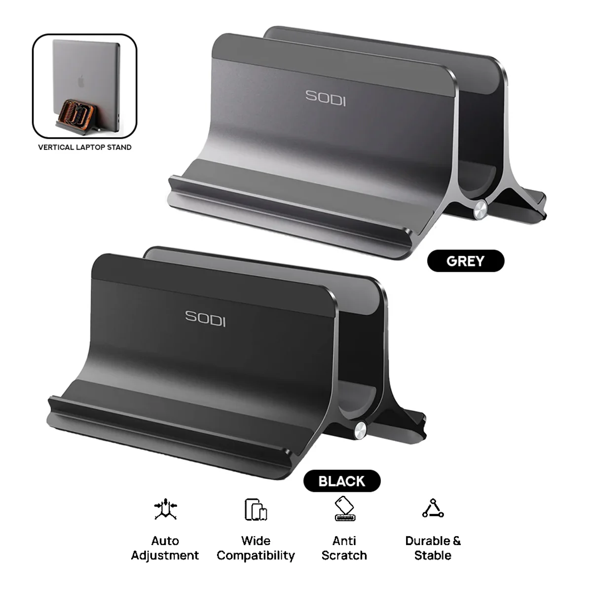 SODI ST02 Aluminum Gravity Holder for MacBook (Grey, Black)