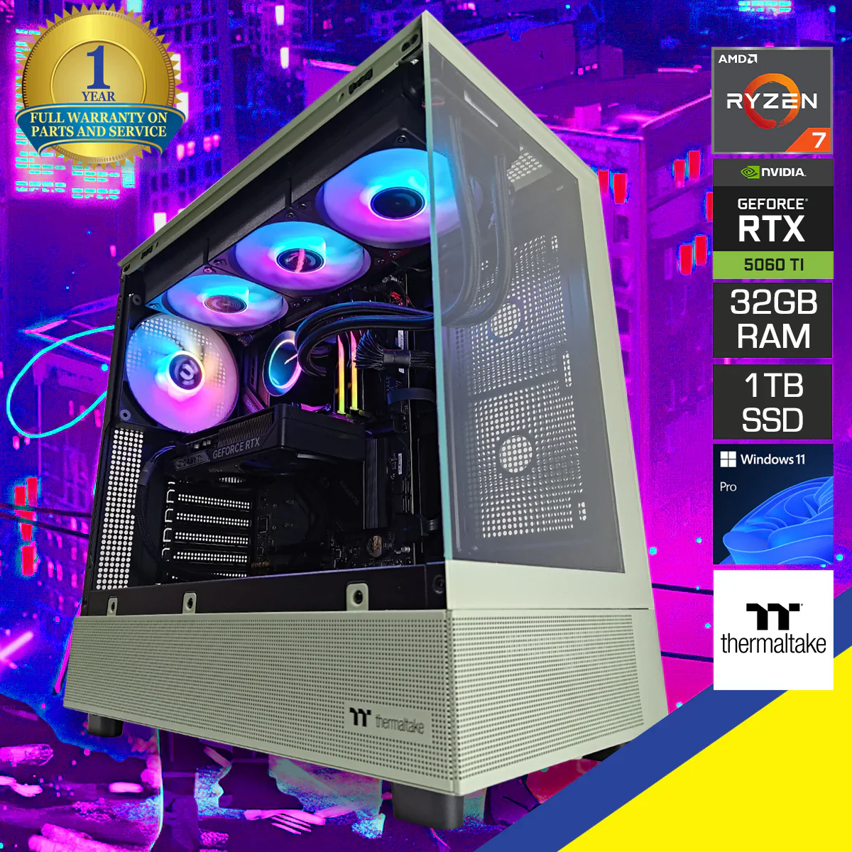 Sophos View 270 Matcha Green Desktop Gaming PC | AMD Ryzen 7 9700X | 32GB RAM | 1TB SSD | RTX 5060 TI | Windows 11 Pro