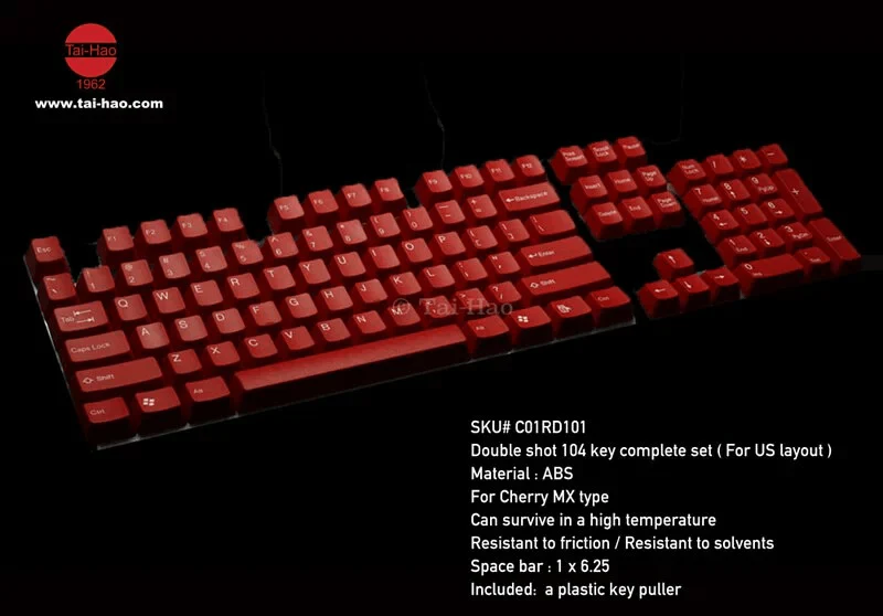 Taihao Double Shot ABS Keycaps Set For Cherry MX Switch (104-Keys) (Red) (C01RD101) - Image 2