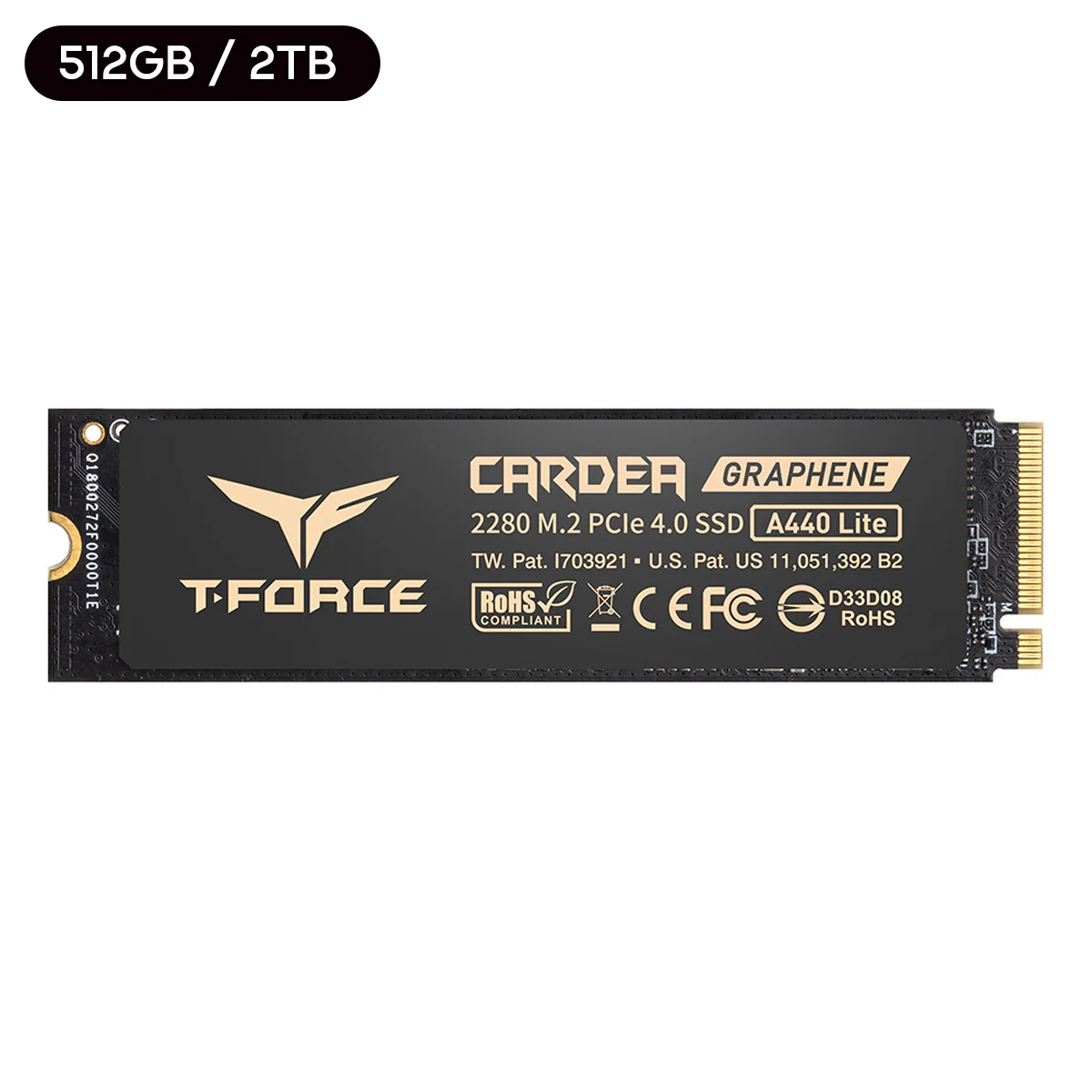 TeamGroup T-Force Cardea A440 Lite M.2 2280 PCIe Gen4 x4 NVMe 7400MB/s Read Gaming SSD with Graphene Heat Sink (512GB, 2TB)