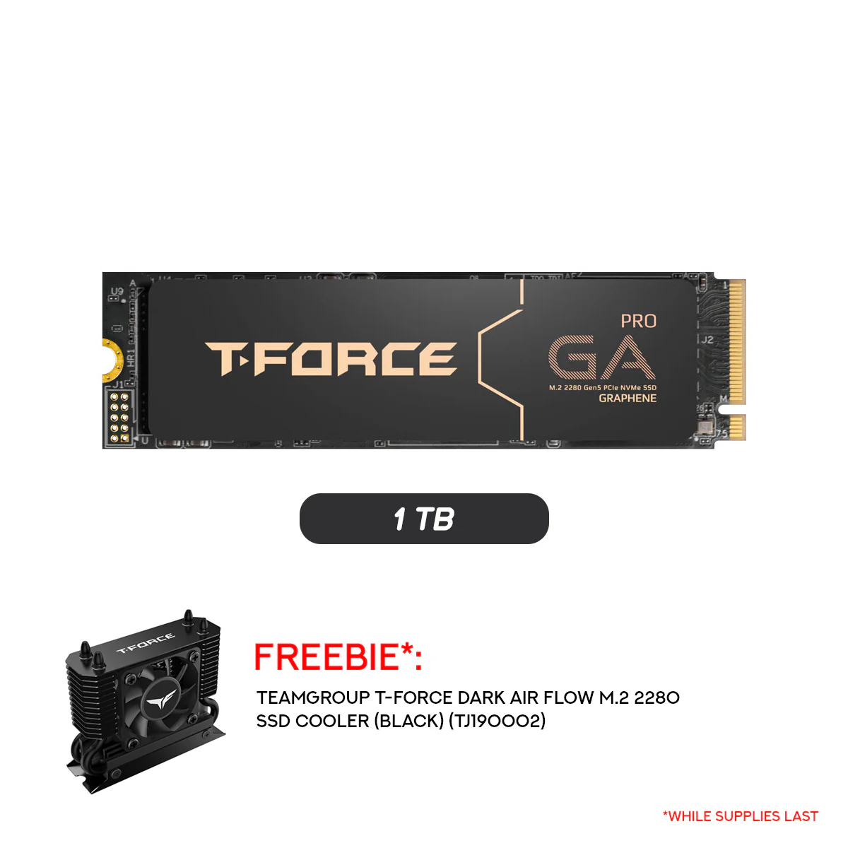 TeamGroup T-Force GA Pro M.2 2280 1TB PCIE Gen5 x4 NVMe 1000MB/s Read Gaming SSD with Graphene Heat Sink (TM8FFJ001T0C129)