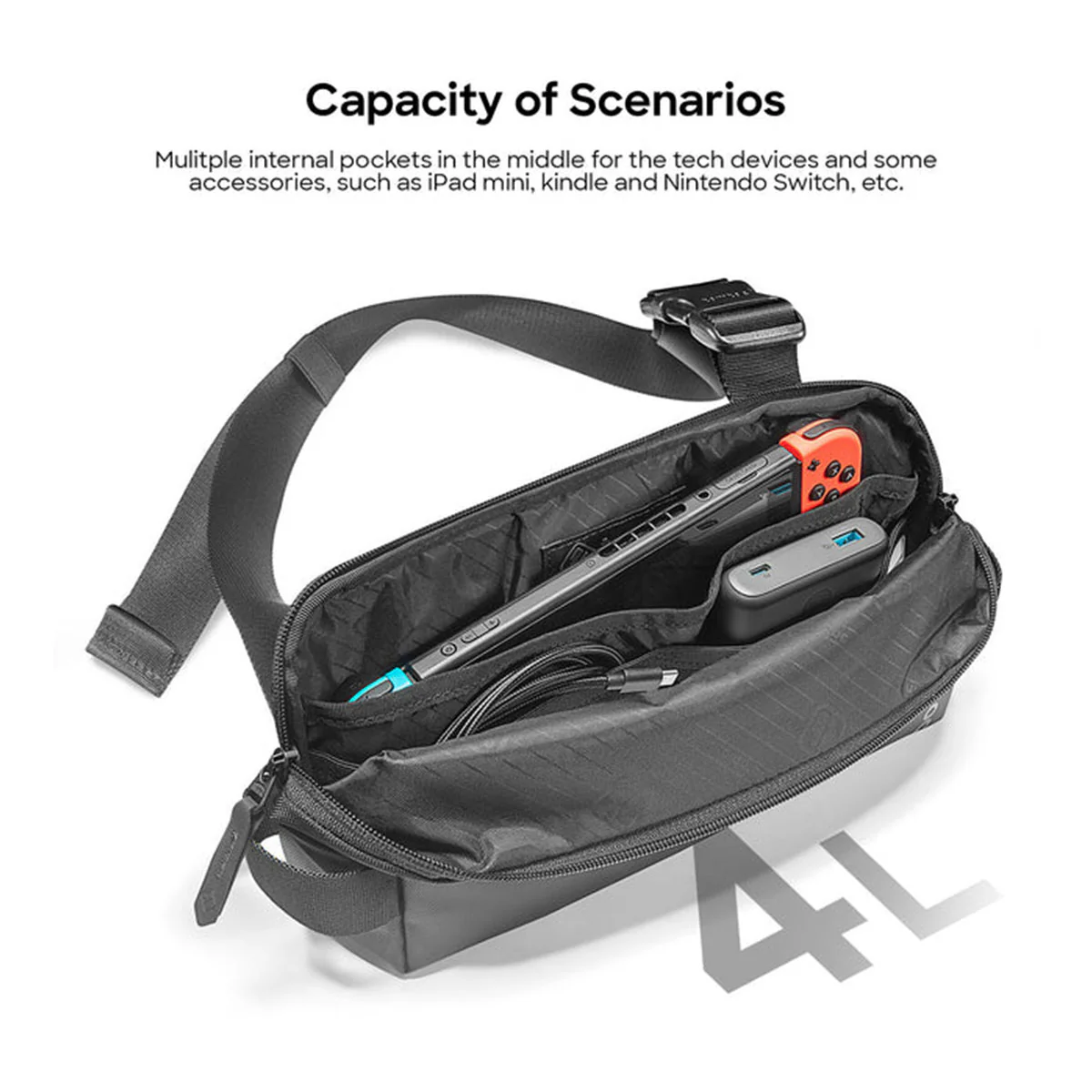 Tomtoc Explorer-T21 Sling Bag With Minimalist EDC Design - Small (Black, Light Gray, Olive Green, Space Grey, Inky Blue) (T21S1D1, T21S1G2, T21S1T1, T21S1G1, T21S1B1) - Image 18