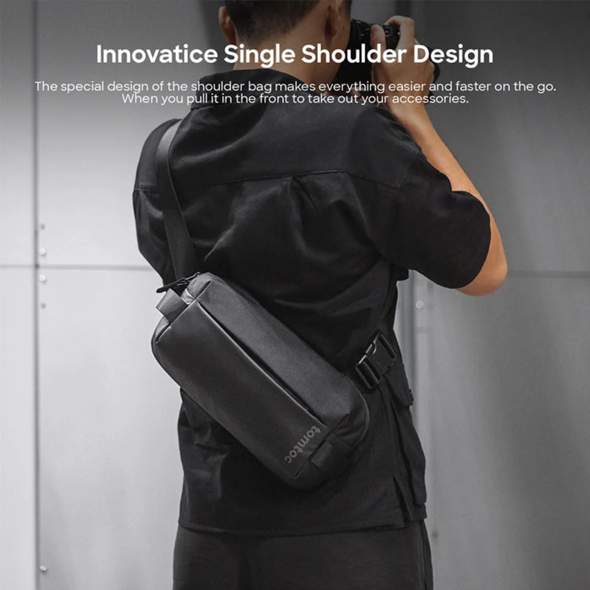 Tomtoc Explorer-T21 Sling Bag With Minimalist EDC Design - Small (Black, Light Gray, Olive Green, Space Grey, Inky Blue) (T21S1D1, T21S1G2, T21S1T1, T21S1G1, T21S1B1) - Image 20