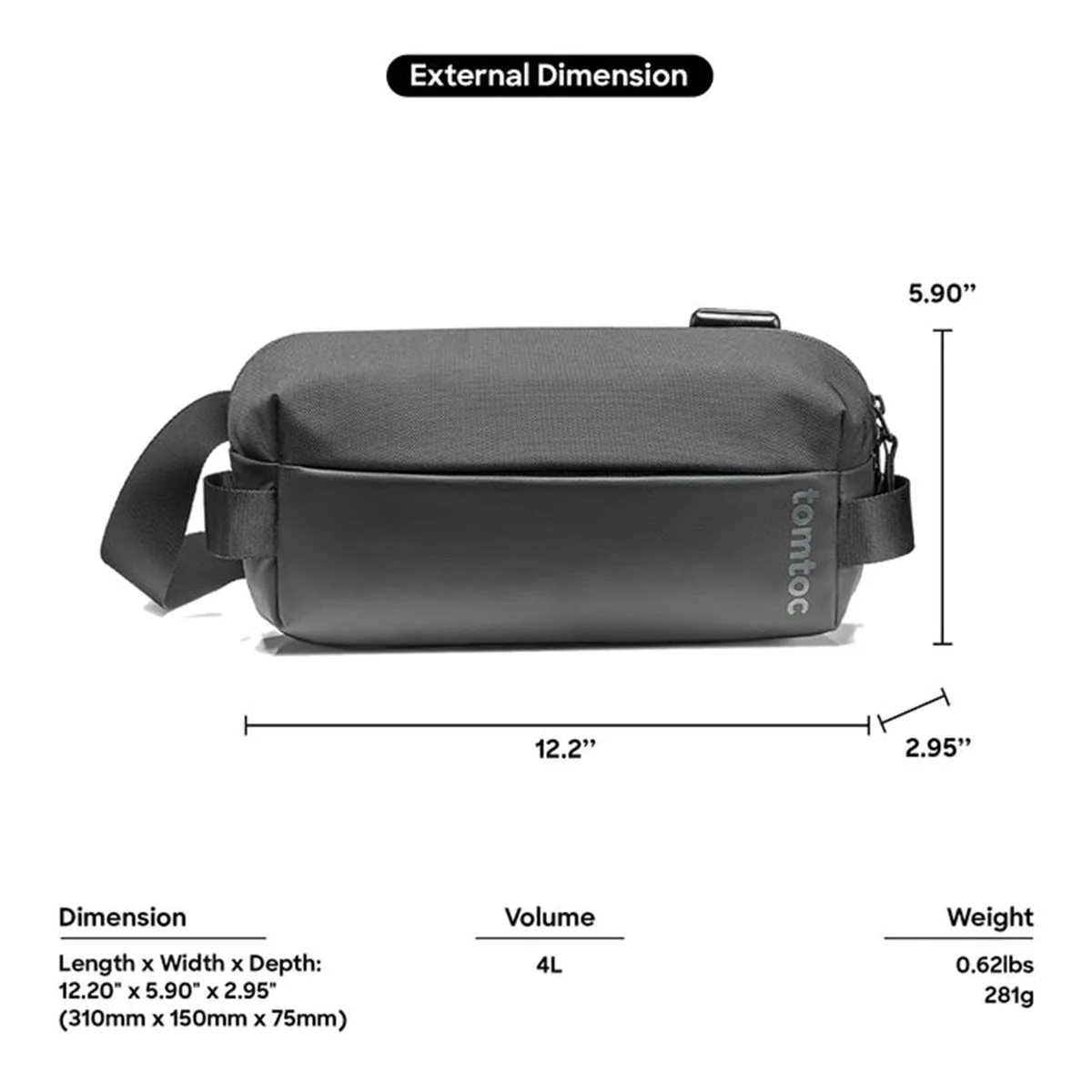 Tomtoc Explorer-T21 Sling Bag With Minimalist EDC Design - Small (Black, Light Gray, Olive Green, Space Grey, Inky Blue) (T21S1D1, T21S1G2, T21S1T1, T21S1G1, T21S1B1) - Image 21