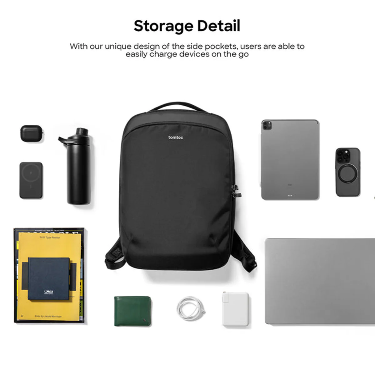 Tomtoc Explorer-T60 15.6" 15L Laptop Backpack (Black) (T60M1D1) - Image 7