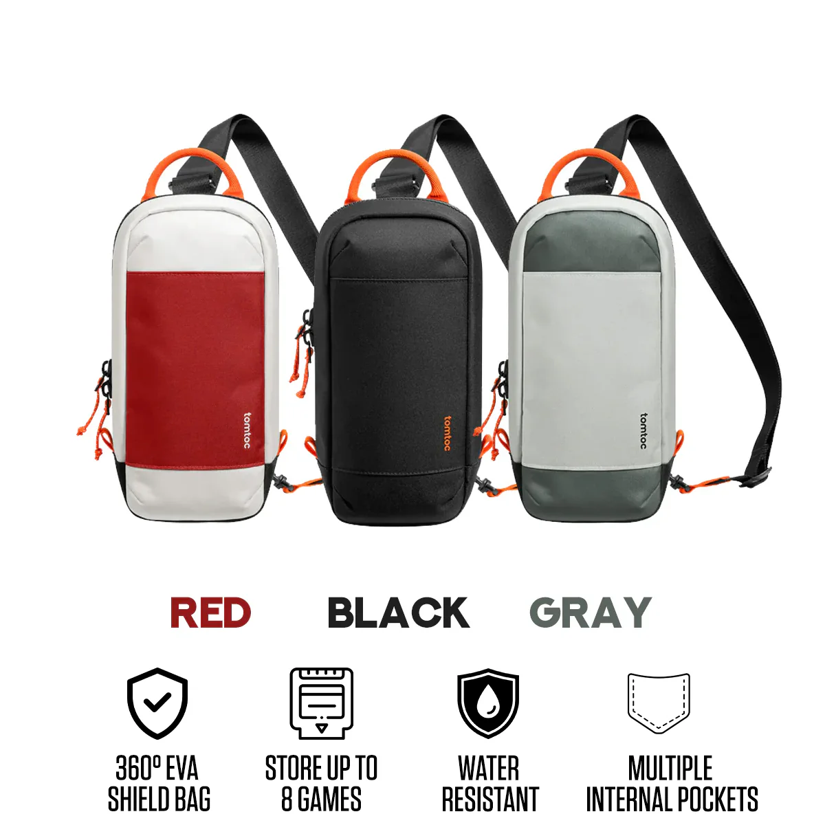 Tomtoc GameOn-G49 Sling Bag for Nintendo Switch 2 (Red, Black, Gray)