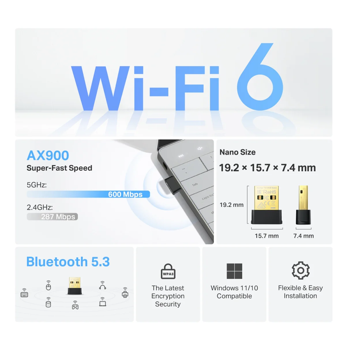 TP-Link Archer TX10UB Nano AX900 Wi-Fi 6 Bluetooth 5.3 USB Adapter - Image 7