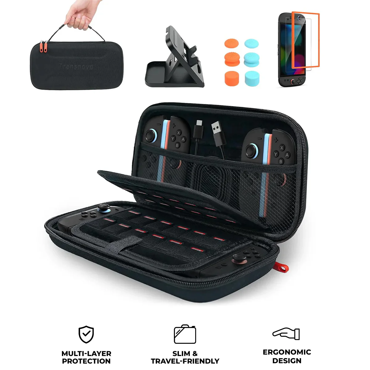 Transnovo Portable Hard Case with Basic Protection Kit for Nintendo Switch 2 (Black) (NS2-CC02-1)