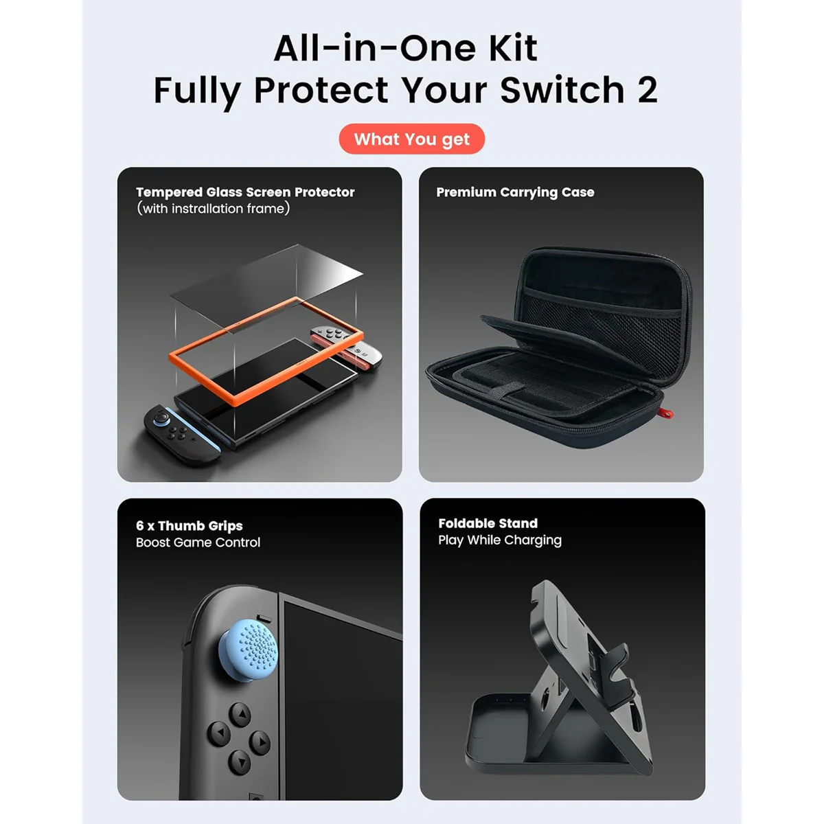 Transnovo Portable Hard Case with Basic Protection Kit for Nintendo Switch 2 (Black) (NS2-CC02-1) - Image 6