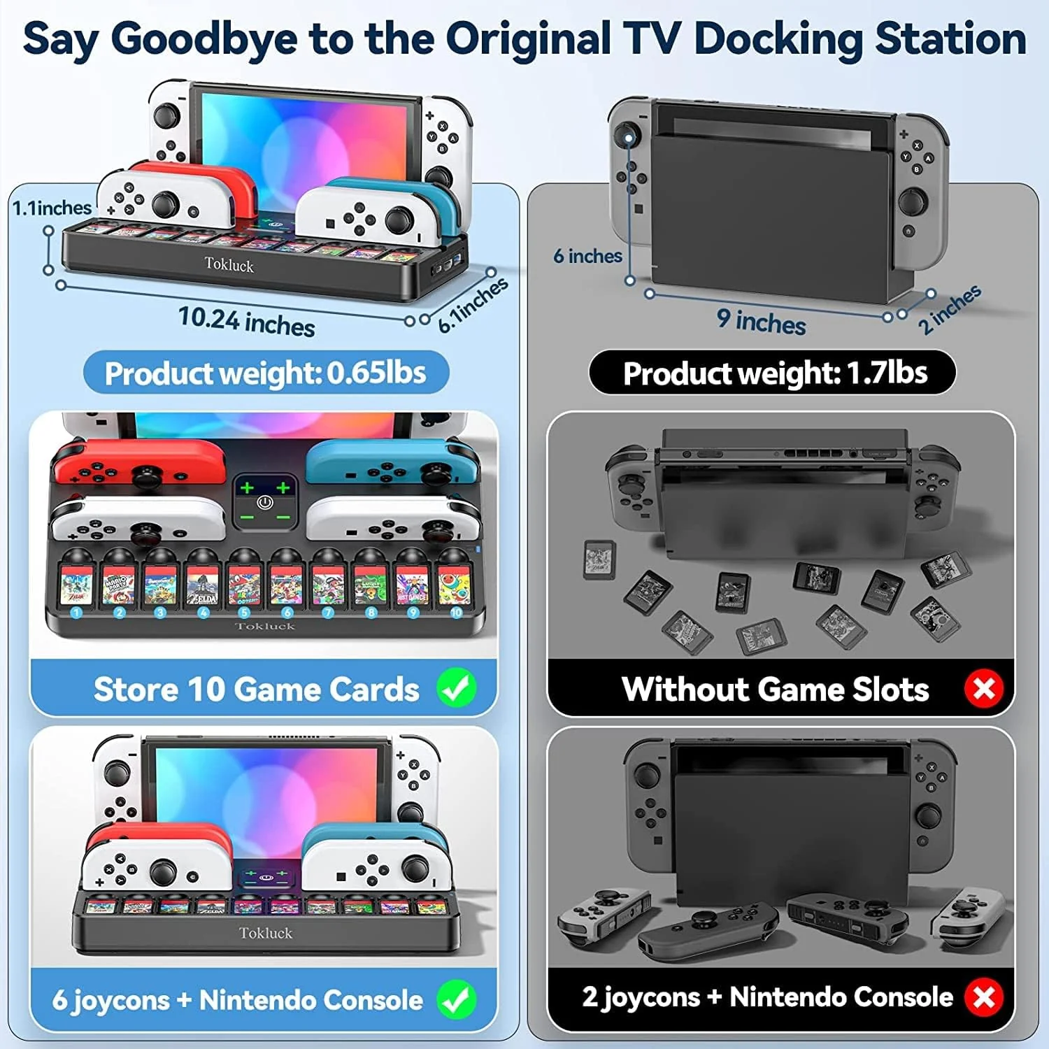 TV Dock Station for N-SWITCH / N-SWITCH OLED with Controller Charger & Game Slots (Black) (NG-SW804x) - Image 5