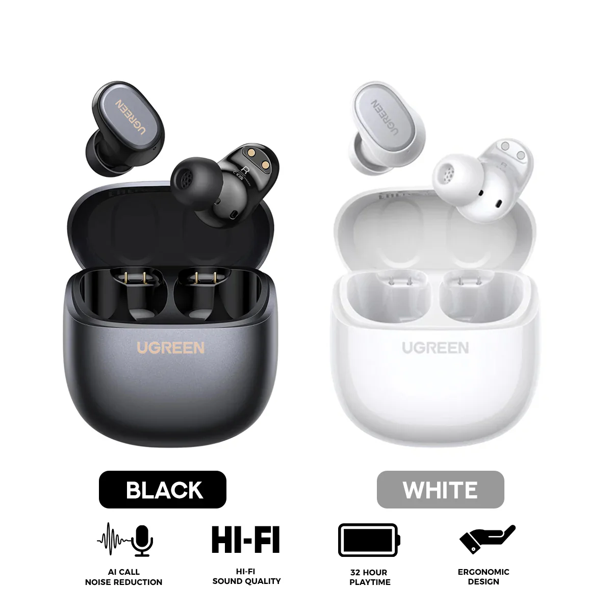 Ugreen Dots True Wireless Earbuds (Black, White) (WS220/75628, WS220/75627)