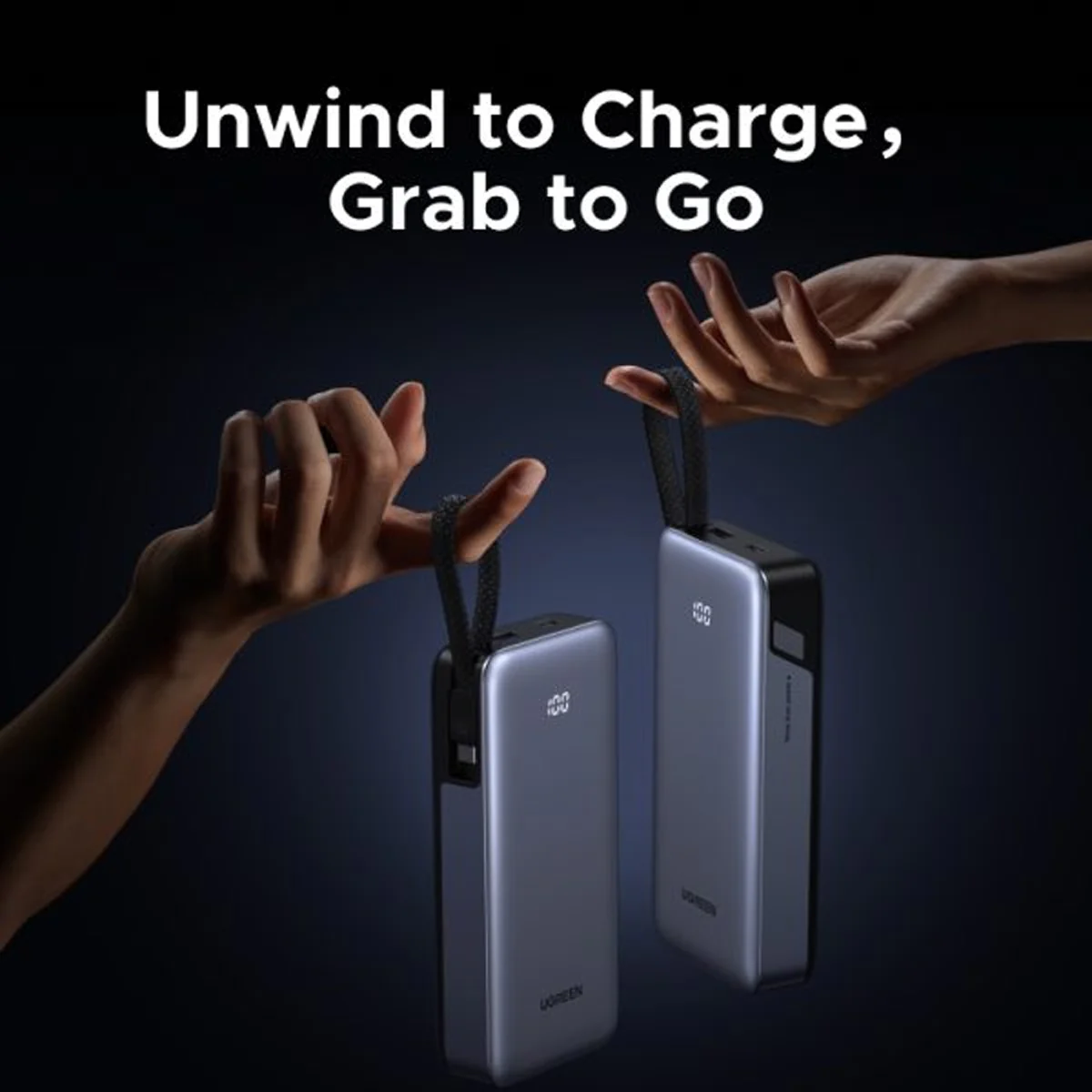 Ugreen Nexode 20000mAh 55W Fast Charging Power Bank with Built-in USB-C Braided Cable (Space Gray) (PB537/95178B) - Image 3
