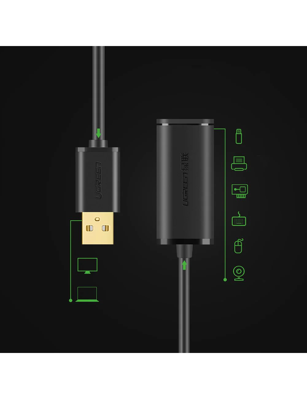 UGreen USB 2.0 Active Extension Cable With Chipset - 20m (Black) (Us121/10324) - Image 4