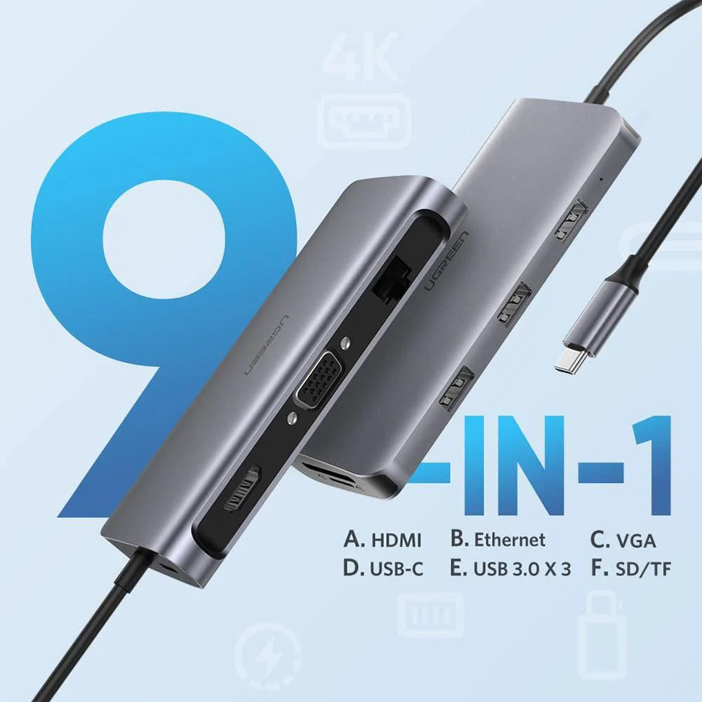 UGREEN USB-C 9-In-1 Multifunctional Adapter (Gray) (CM179/40873) - Image 6