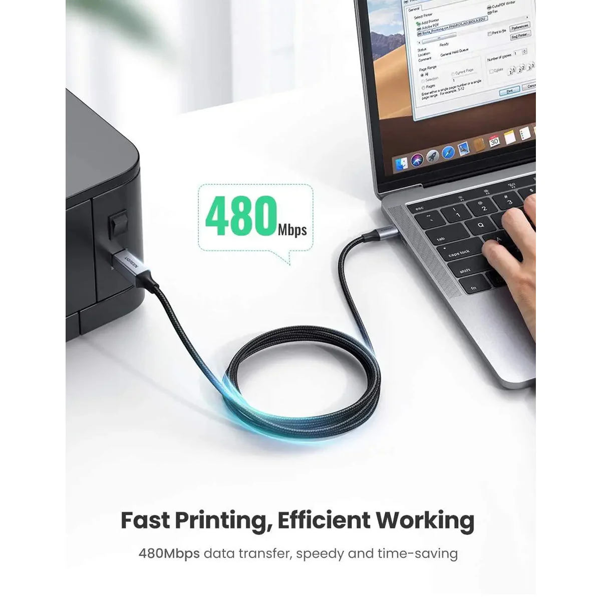 Ugreen USB-C to USB-B 2.0 Printer Cable - 1m (Space Gray) (US370/80805) - Image 9