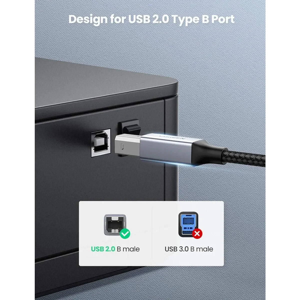 Ugreen USB-C to USB-B 2.0 Printer Cable - 1m (Space Gray) (US370/80805) - Image 7