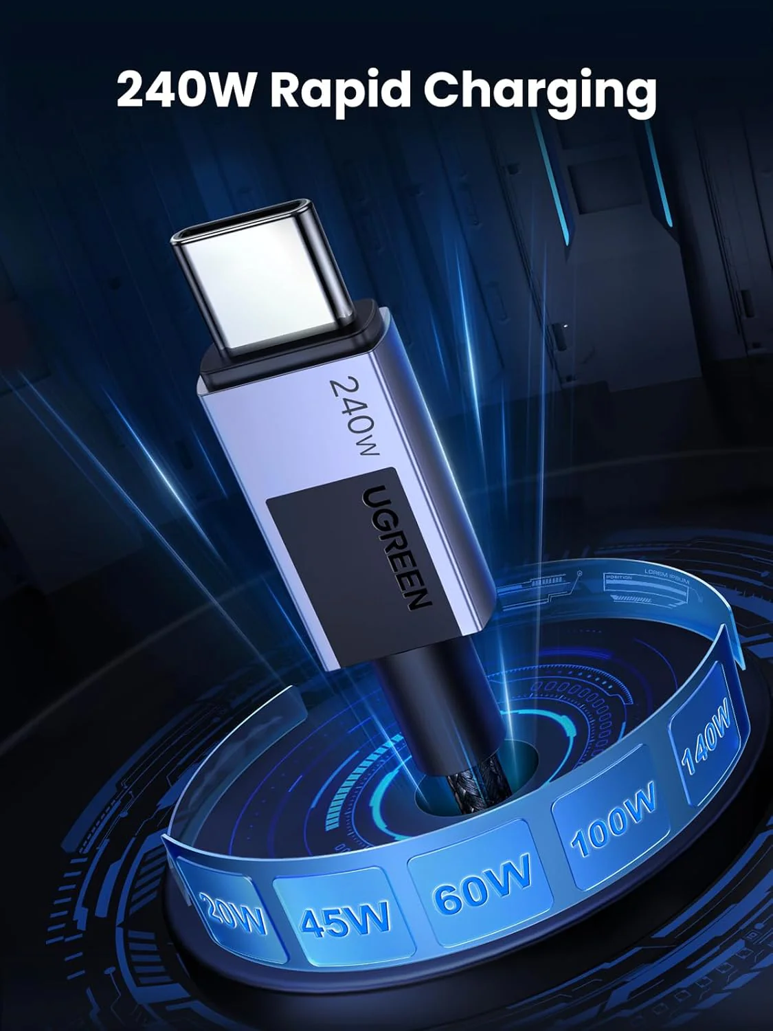 Ugreen USB-C to USB-C 240W PD Fast Charging Cable - 2M (Space Grey) (L513/45068) - Image 2