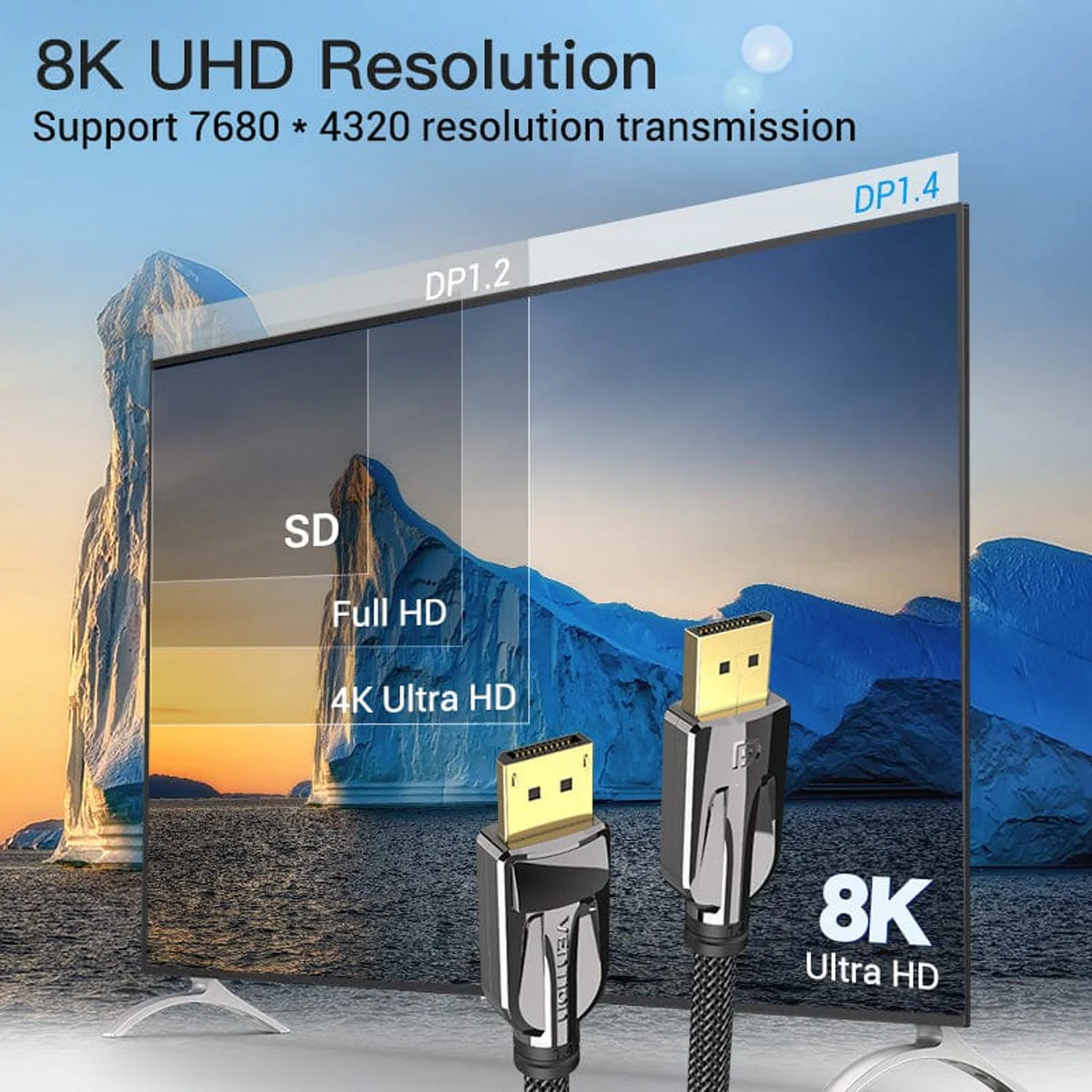 Vention 8K DisplayPort Cable - Nylon Braided 3M (HCABI) - Image 4