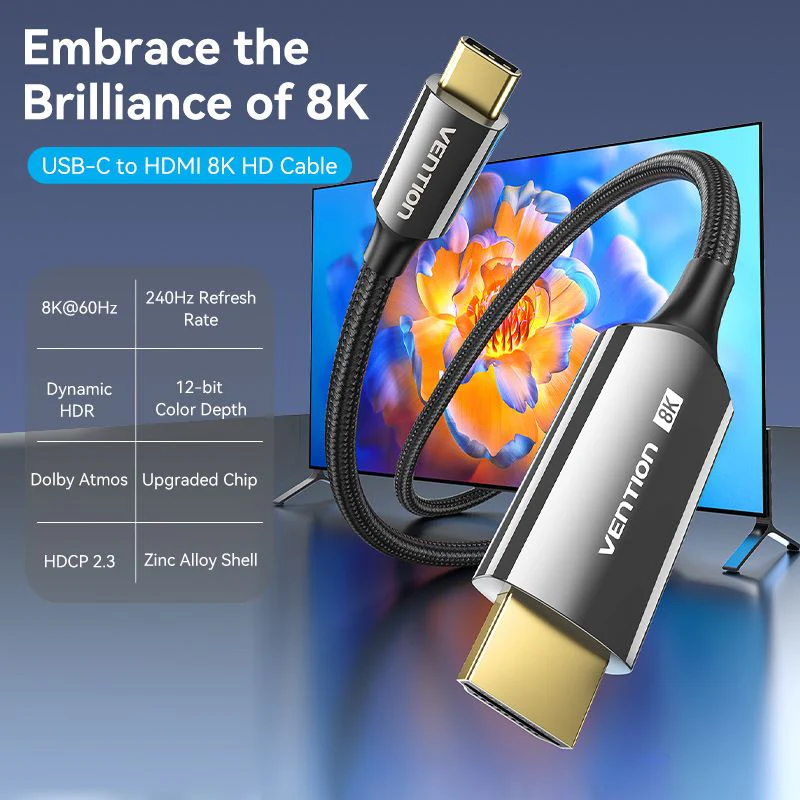 Vention 8K USB-C to HDMI Cable - 1.8M (CRCBAC) - Image 2