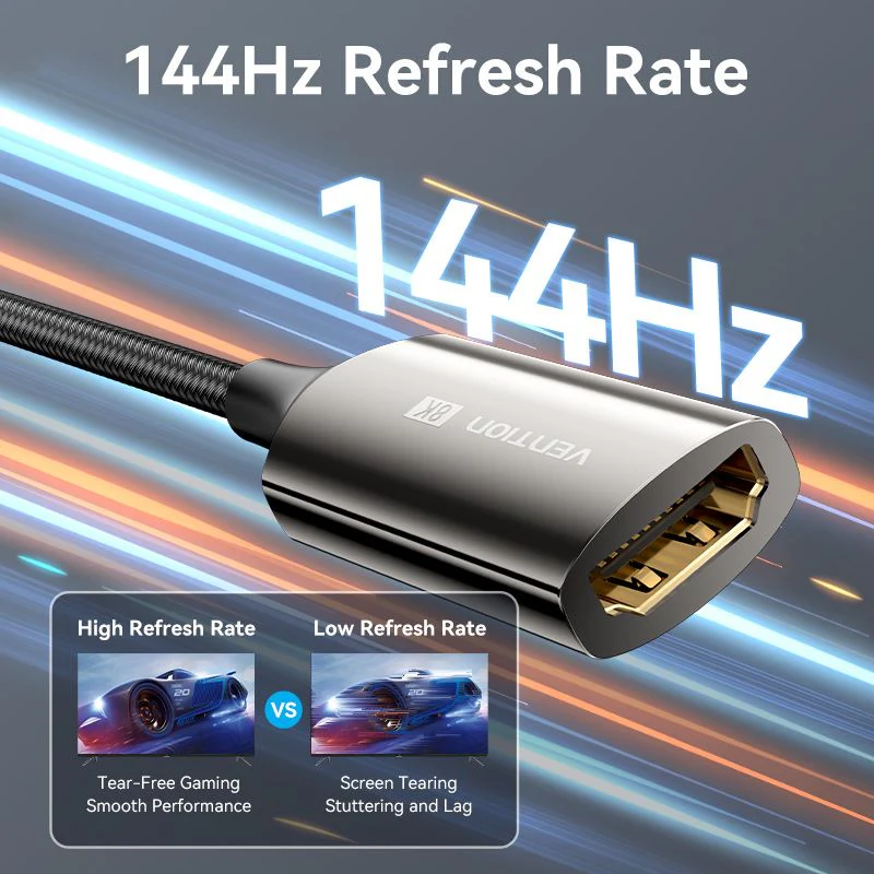 Vention Cotton Braided DP Male to HDMI Female 8K Converter - Black Zinc Alloy Type 0.25M (HFNBC) - Image 5
