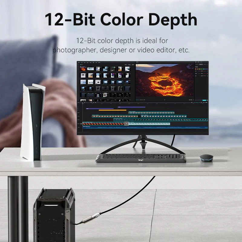 Vention Cotton Braided DP Male to HDMI Female 8K Converter - Black Zinc Alloy Type 0.25M (HFNBC) - Image 7