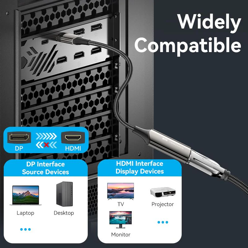 Vention Cotton Braided DP Male to HDMI Female 8K Converter - Black Zinc Alloy Type 0.25M (HFNBC) - Image 9