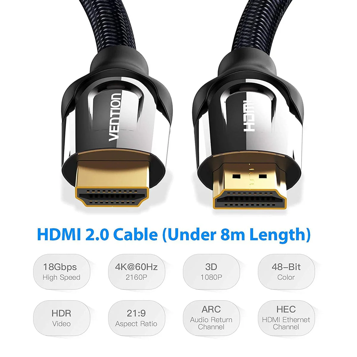 Vention Nylon Braided HDMI Cable Black Metal Type - (3M, 5M, 10M, 15M) (VAA-B05-B300, VAA-B05-B500, VAA-B05-B1000, VAA-B05-B1500) - Image 3